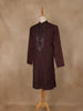 Deep Maroon Mirror Embroidered Floral Cotton Kurta for Men - Diadem