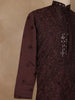 Deep Maroon Mirror Embroidered Floral Cotton Kurta for Men - Diadem