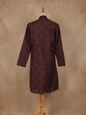 Deep Maroon Mirror Embroidered Floral Cotton Kurta for Men - Diadem