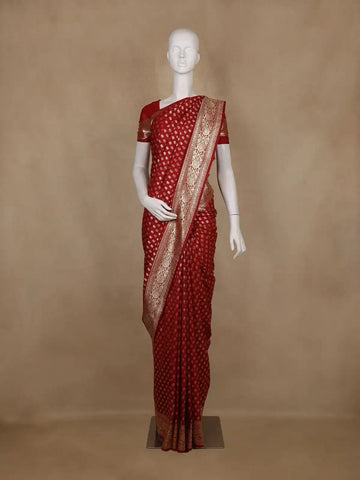 Deep Maroon Red Floral Woven Banarasi Silk Saree - Diadem