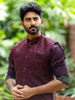 Deep Maroon Sequin Textured Cotton Kurta With Jacket For Men - Diadem