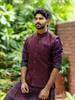 Deep Maroon Sequin Textured Cotton Kurta With Jacket For Men - Diadem