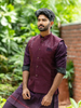 Deep Maroon Sequin Textured Cotton Kurta With Jacket For Men - Diadem