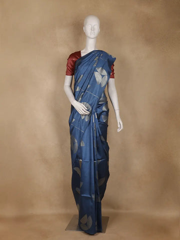 Deep Navy Blue Abstract Designed Semi Tussar Saree - Diadem