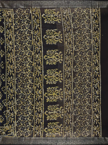 Deep Navy Blue Abstract Printed Cotton Saree - Diadem