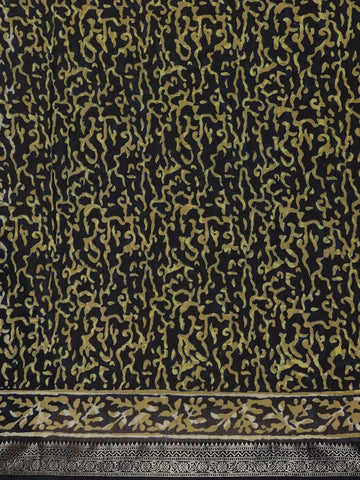 Deep Navy Blue Abstract Printed Cotton Saree - Diadem