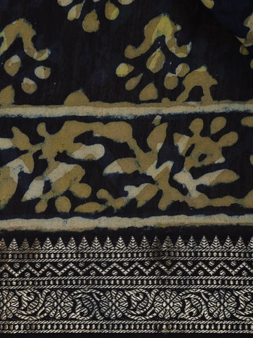 Deep Navy Blue Abstract Printed Cotton Saree - Diadem