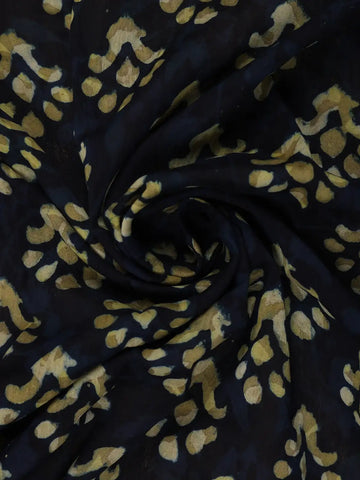 Deep Navy Blue Abstract Printed Cotton Saree - Diadem
