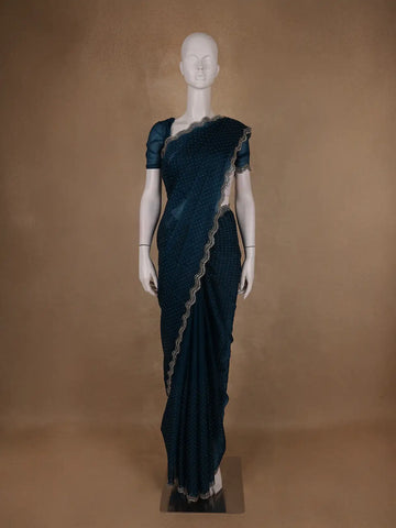 Deep Navy Blue Dotted Sequin Work Organza Saree - Diadem