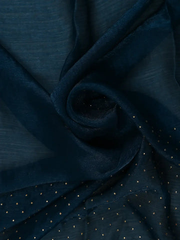 Deep Navy Blue Dotted Sequin Work Organza Saree - Diadem