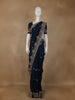 Deep Navy Blue Floral Embroidered Sequence Design Satin Saree - Diadem