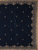 Deep Navy Blue Floral Embroidered Sequence Design Satin Saree - Diadem