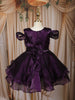 Deep Plum Layered Design Organza Party Frock With Bow Detailing