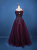 Deep Plum Purple Sequins And Beads Embellished Net Gown - Diadem