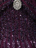 Deep Plum Purple Sequins And Beads Embellished Net Gown - Diadem