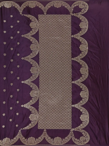 Deep Purple Floral Butta Woven Banarasi Silk Saree - Diadem