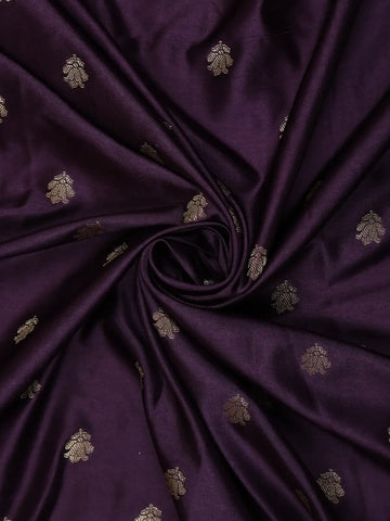 Deep Purple Floral Butta Woven Banarasi Silk Saree - Diadem
