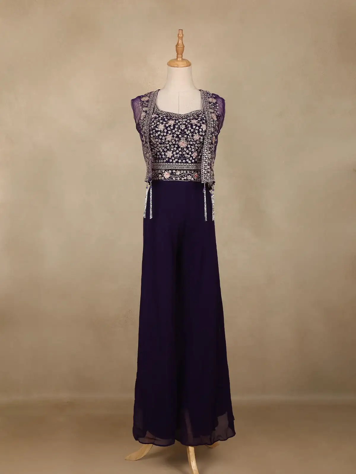 Deep Purple Floral Design Georgette Palazzo Salwar Suit - Diadem