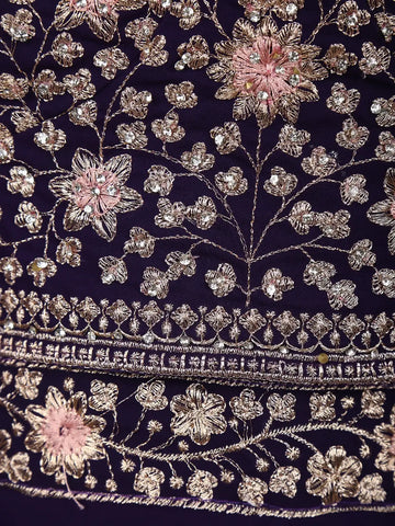 Deep Purple Floral Design Georgette Palazzo Salwar Suit - Diadem