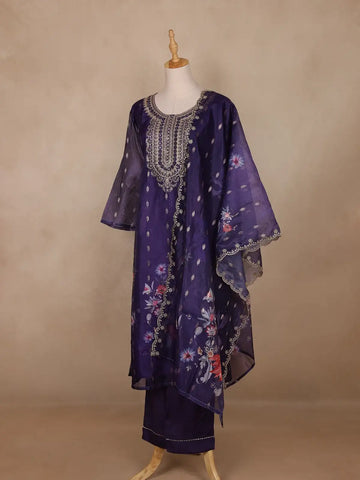 Deep Purple Floral Design Organza Salwar Suit - Diadem