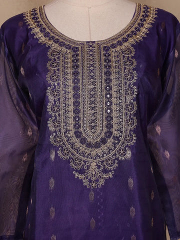 Deep Purple Floral Design Organza Salwar Suit - Diadem