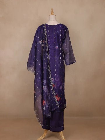 Deep Purple Floral Design Organza Salwar Suit - Diadem
