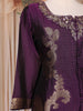 Deep Purple Floral Embroidered Tussar Palazzo Suit