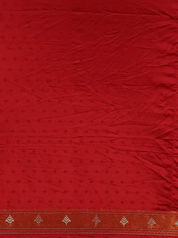 Deep Red Floral Woven Banarasi Silk Saree With Stone Embellished Border - Diadem