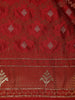 Deep Red Floral Woven Banarasi Silk Saree With Stone Embellished Border - Diadem