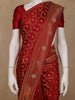 Deep Red Floral Woven Banarasi Silk Saree With Stone Embellished Border - Diadem