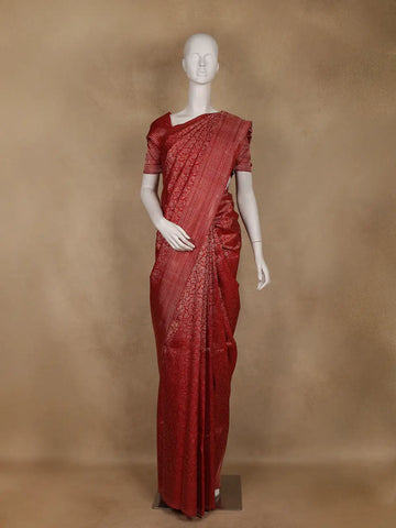 Deep Red Floral Woven Pure Kanchipuram Silk Saree - Diadem