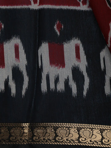 Deep Red Leaf Printed Chiffon Saree - Diadem