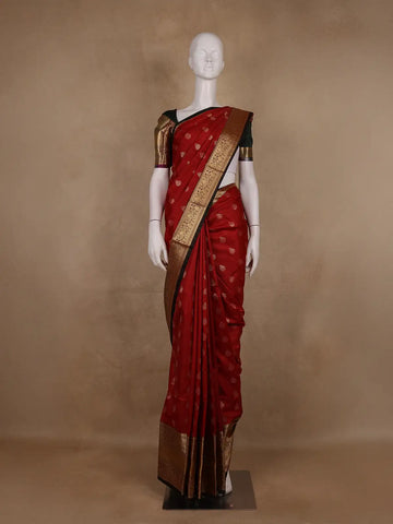 Deep Red Paisley Design Banarasi Silk Saree - Diadem