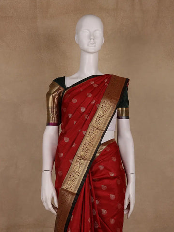 Deep Red Paisley Design Banarasi Silk Saree - Diadem