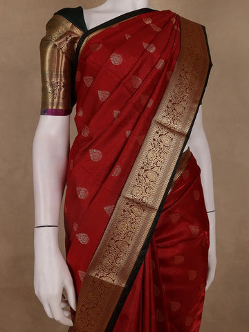 Deep Red Paisley Design Banarasi Silk Saree - Diadem