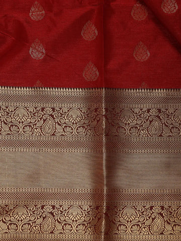 Deep Red Paisley Design Banarasi Silk Saree - Diadem