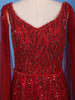 Deep Red Sequin Embellished Net Gown with Draped Sleeves - Diadem