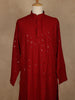 Deep Red Thread Embroidered Sequin Work Cotton Kurta for Men - Diadem