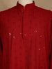 Deep Red Thread Embroidered Sequin Work Cotton Kurta for Men - Diadem