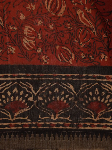 Deep Rust Red Floral Printed Cotton Saree - Diadem
