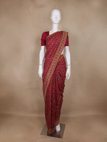 Deep Magenta Floral Designed Chanderi Cotton Saree - Diadem