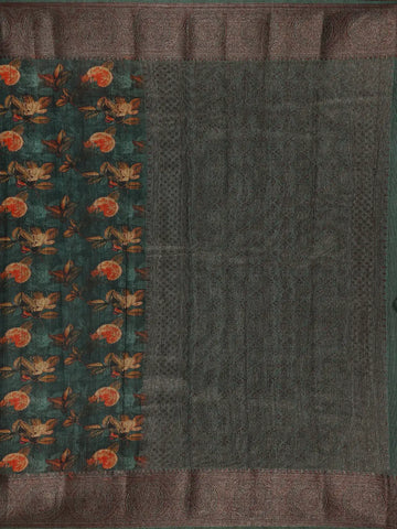 Deep Teal Green Floral Designed Chanderi Cotton Saree - Diadem