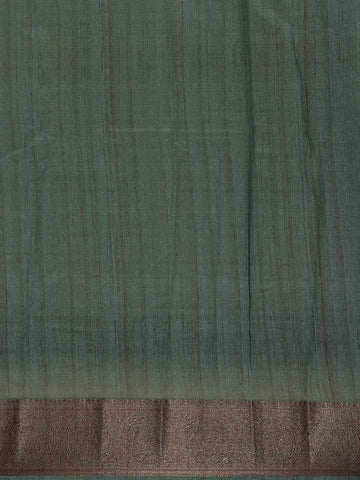 Deep Teal Green Floral Designed Chanderi Cotton Saree - Diadem