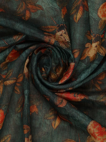 Deep Teal Green Floral Designed Chanderi Cotton Saree - Diadem