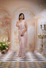 Blush Pink Floral Embroidered Net Saree With Pearl Tassel Blouse - Diadem