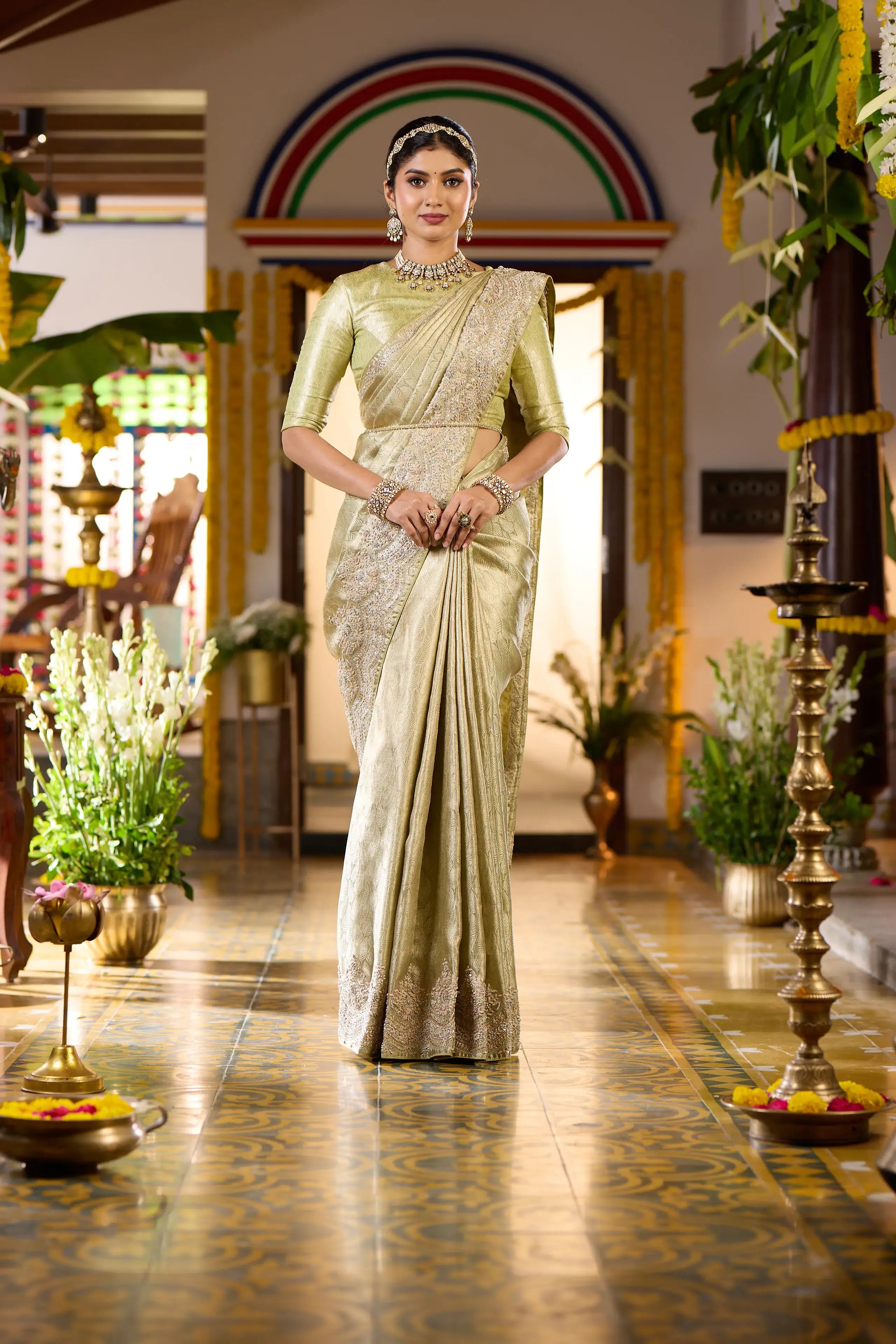Light Green Leaf Woven Banarasi Silk Saree - Diadem