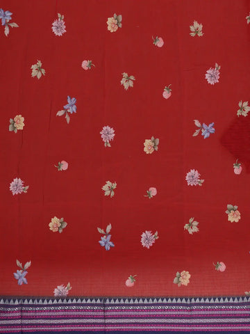 Dominant Red Floral Design Printed Kota Cotton Saree - Diadem