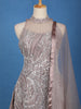 Dusty Mauve Sequins Embroidered Net Palazzo Suit With Dupatta
