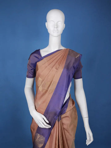 Dusty Peach Leaf Design Zari Woven Soft Silk Saree - Diadem