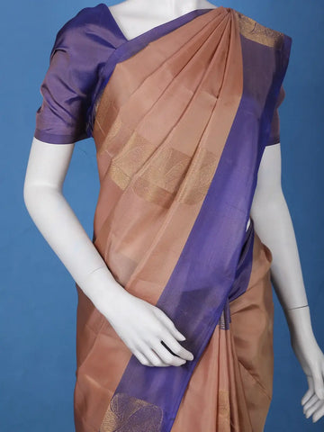 Dusty Peach Leaf Design Zari Woven Soft Silk Saree - Diadem